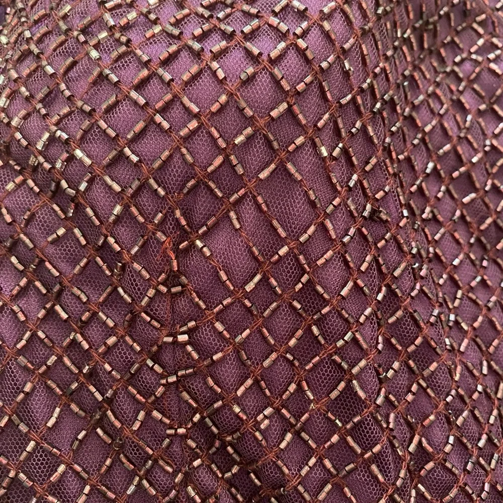 Mac Duggal Purple Plum Lattice Beaded Long Sleeve Modest Formal Midi Dress - Picture 16 of 16